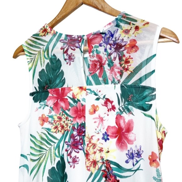 NWT APT 9 Womens Sleeveless Floral Print White Sheer Yoke Top Blouse M - Picture 11 of 16
